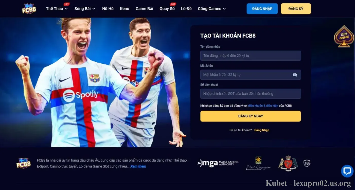 Hướng dẫn hội viên lập tài khoản cược FCB8 mới 
